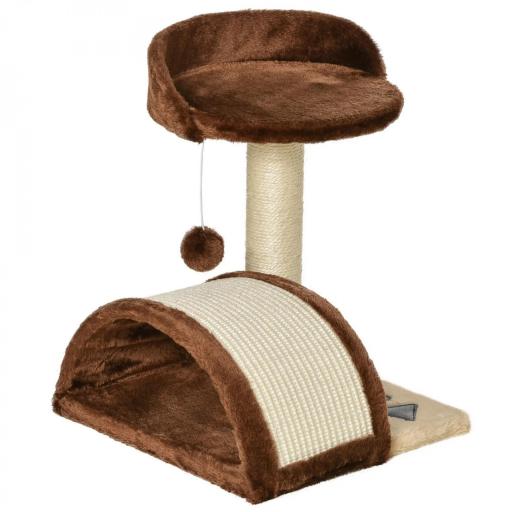 Árbol Rascador para Gatos Pequeños Altura 46 cm de 2 Niveles Árbol para Gatos con Poste Tablero para Rascar Plataformas y Juguete de Bola Colgante 35,5x37x46 cm Marrón [8]