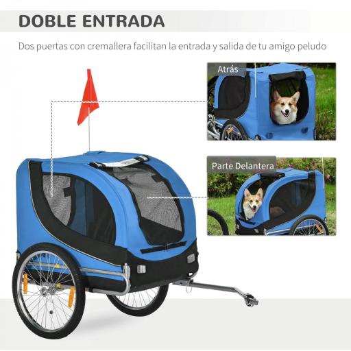 Remolque Bicicleta Perros Mascota 1 Bandera 8 Reflectores Remolque Bici 130x73x90 cm Azul Negro [8]