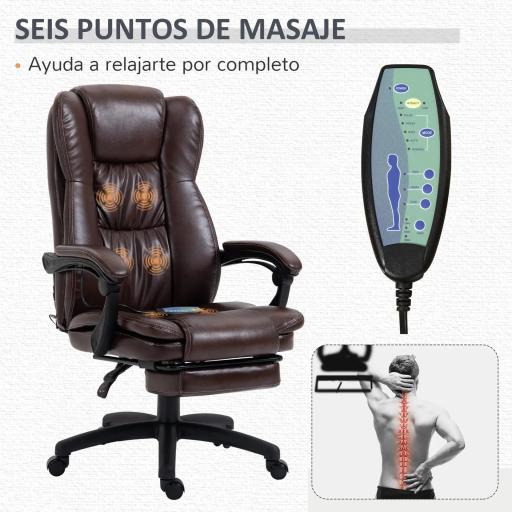 Silla de Masaje Reclinable con Altura Ajustable Reposapiés Retráctil y Control Remoto 68,5x68,5x113-121 cm Marrón [1]