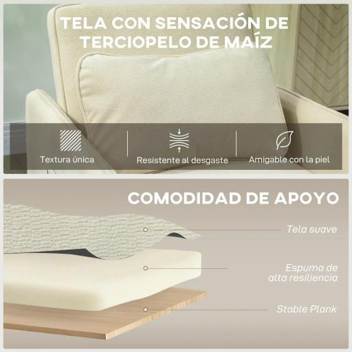 Sillón Cama Individual 3 en 1 Sofá Cama Plegable con Respaldo Ajustable y Cojín para Salón 74x85,5x82 cm Beige [4]