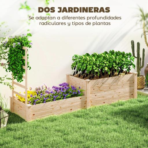 Jardinera Elevada con Celosía de Madera para Plantas Trepadoras y 2 Cajas de Cultivo 222x63x132 cm Natural [7]