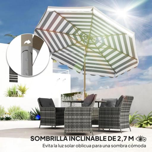 Sombrilla Grande con Protección UV 50+ y Toldo Ajustable para Jardín Patio y Terraza Ø2,68x2,37 m Rayas Gris y Blanco [2]