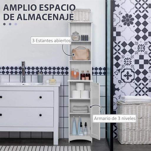 Columna de Baño con 3 Compartimientos Puerta y Estantes Ajustables para Ducha Aseo 34x23x165 cm Blanco [5]