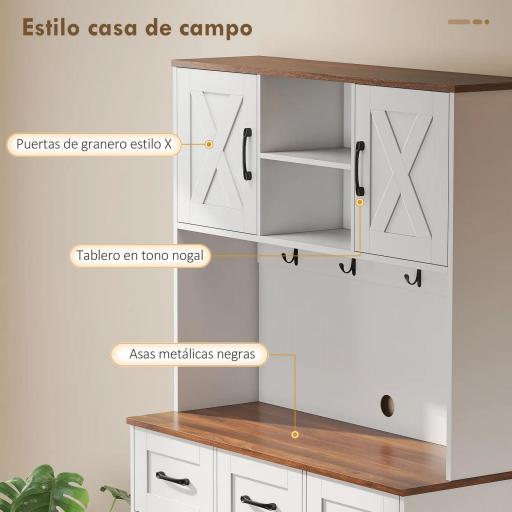 Alacena de Cocina con Botellero para 8 Botellas 4 Puertas 3 Cajones Encimera Amplio 100x38x172 cm Blanco [4]