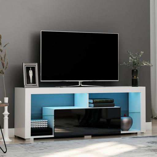 Mueble de TV para Televisiones de 55'' Mesa para TV de Salón con Luz LED 6 Modos de Colores 140x35x52 cm Blanco