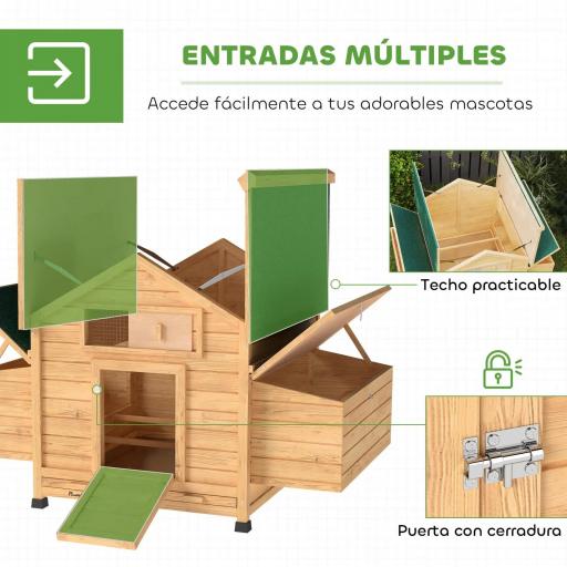 Gallinero de Madera para Exterior con 2 Nidos Bandeja Extraíble Perchas Techo Impermeable 150x100x96,5 cm Amarillo [4]