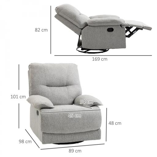 Sofá Reclinable Manual Sillón Relax Tapizado en Tela Reposapiés Carga 160 kg para Personas 150-190 cm 89x98x101 cm Gris [1]