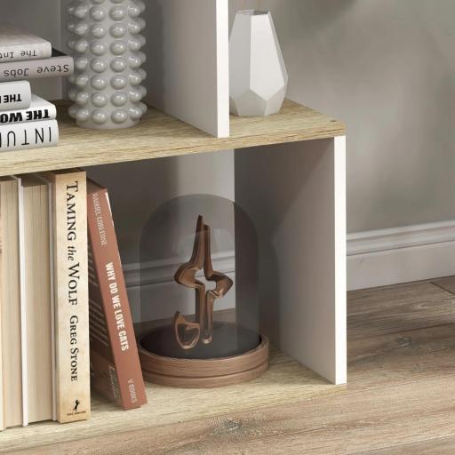 Estantería Estilo Nórdico Librería con 5 Estantes Antivuelco Carga 25 kg 70x29,5x163 cm Roble y Blanco [6]