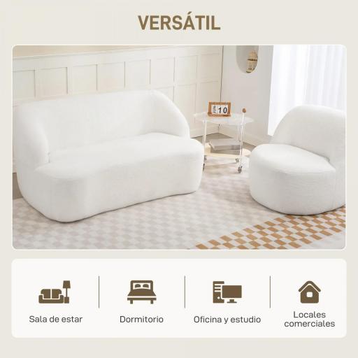 Sofá de 2 Plazas Tapizado en Borreguito de 142 cm con Diseño Curvo Acolchado Grueso No Requiere Montaje Crema [3]