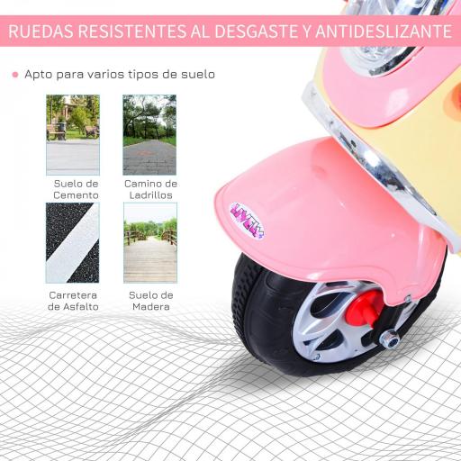 Coche Triciclo Moto Eléctrica Infantil Correpasillos a Batería Niños +3 años 6V Metal + PP 108x51x75cm Rosa [2]