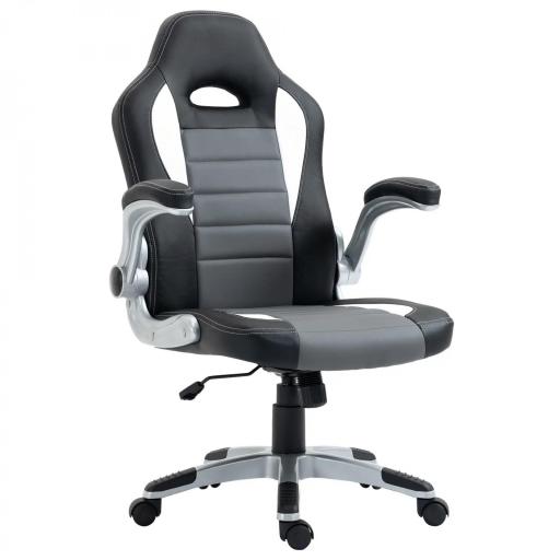 Silla de Oficina Ajustable Silla de Despacho con Reposabrazos Abatibles 5 Ruedas Carga 120 kg 65x69x112-122 cm Gris [8]