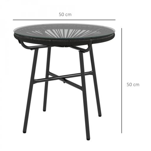 Mesa de Jardín de Ratán Sintético Redonda para Exteriores con Encimera de Vidrio Templado Ø50x50 cm Negro [1]