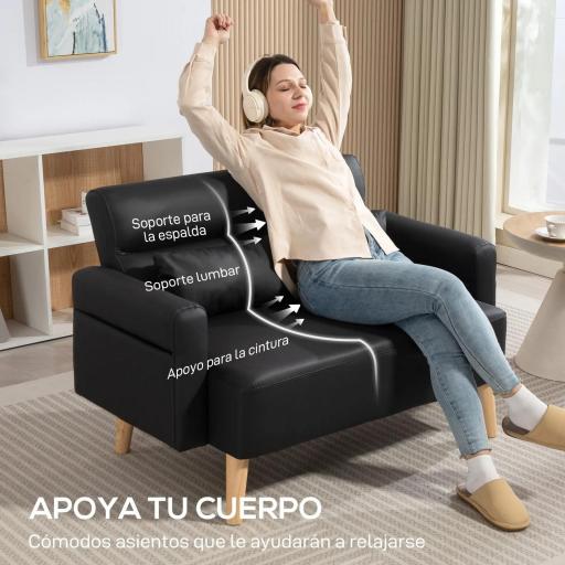 Sofá de 2 Plazas con Tapizado de Cuero Sintético Acolchado Grueso y Patas de Madera para Salón 117x78x78 cm Negro [5]