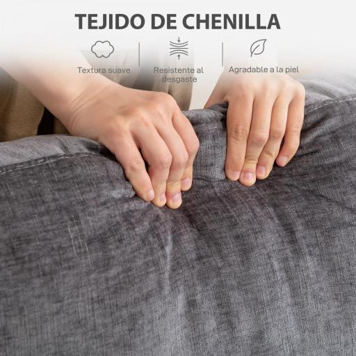 Sofá de 3 Plazas Tapizado en Chenilla Acolchado Grueso Estructura de Acero Diseño Moderno 213x82x90 cm Gris [6]