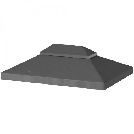 Lona de repuesto para pavellón tela de cenador 4x3 m, doble techo con orificios de drenaje, poliéster 370 g/m², Gris [6]