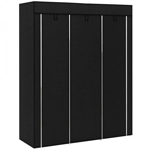 Armario de Tela Plegable Ropero Portátil con 8 Estantes y 2 Barras de Colgar para Dormitorio 125x43x162,5 cm Negro [9]