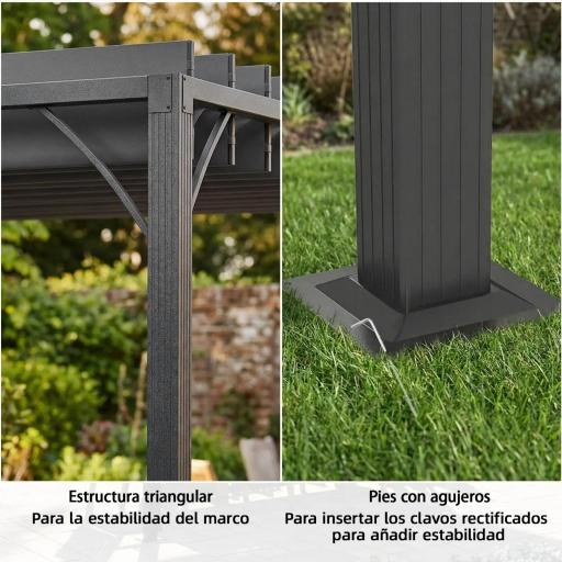 Pérgola de Jardín 3x4 m con Protección UPF 50+ Gazebo con Techo Ajustable Estructura de Aluminio para Exterior Gris [4]