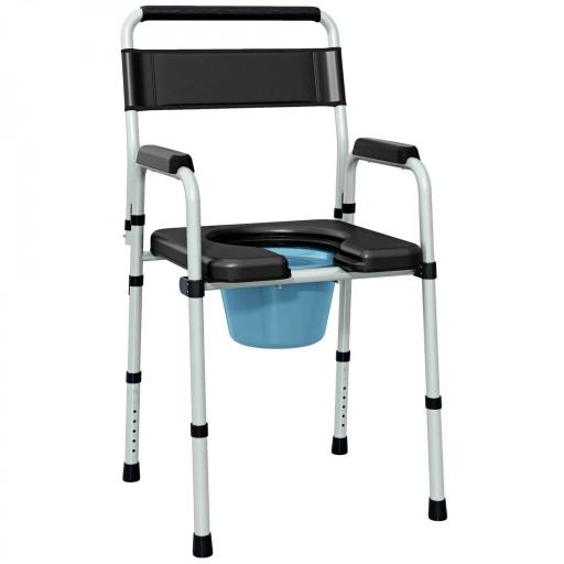 Silla con Inodoro Plegable con Altura Ajustable Cubo y Almohadillas Antideslizantes Carga 150 kg Negro [10]
