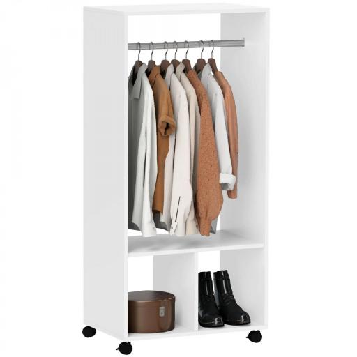 Armario Abierto con Ruedas Barra y Estantes para tener Ropa Colgada y Doblada 60x40x128 cm Blanco [3]