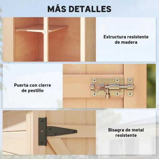 Armario de Jardín de Madera para Exterior para Herramientas con 2 Estantes Techo Asfáltico 75x56x115cm Natural [5]
