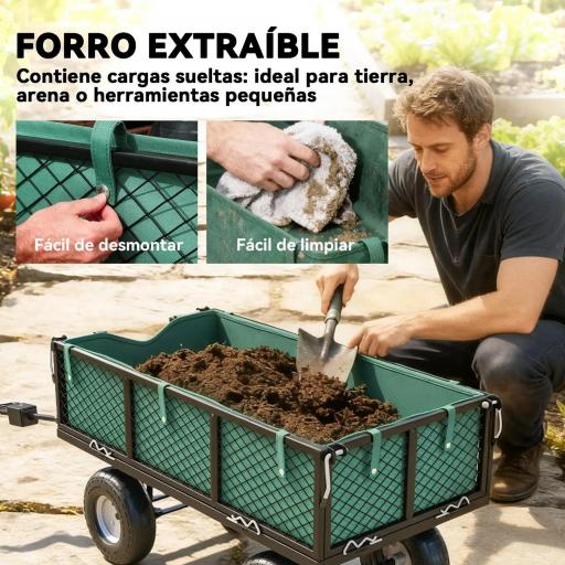 Carrito de Jardín con Ruedas Grandes Asa Ajustable y Bolsa Impermeable Removible Carga 300 kg 105x51x54 cm Verde [4]