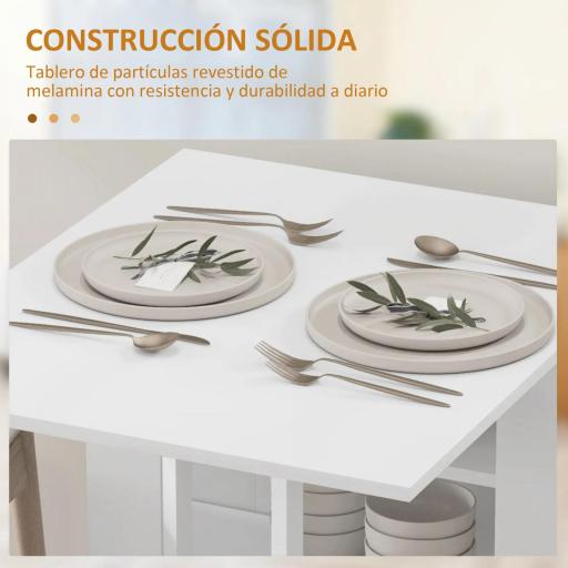 Mesa de Cocina Plegable con Alas Abatibles 2 Ruedas y Estantes Estilo Moderno 120x60x75 cm Blanco [3]