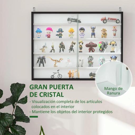 Vitrina Expositora Vitrina de Pared con Estantes Ajustables y 2 Puertas Correderas de Vidrio para Colecciones Perfumes Figuras de Decoración 80x9,5x60 cm Blanco y Negro [2]