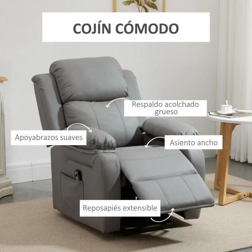 Sillón Relax Levanta Personas Sillón Elevador con Control Remoto Reclinación Eléctrica 160° Reposapiés 76x90x105 cm Gris [3]