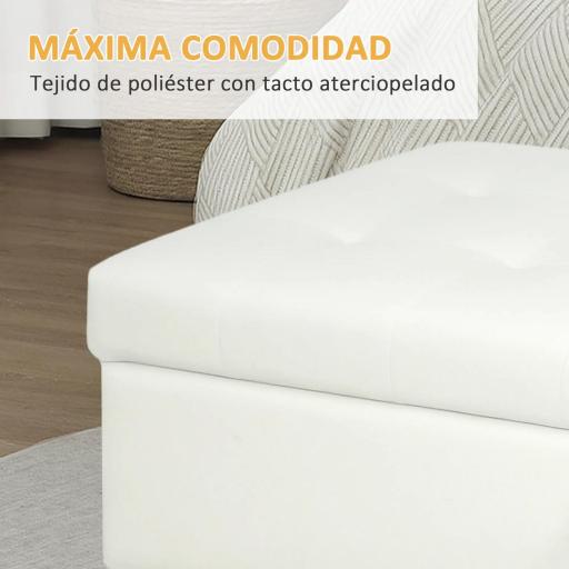 Banco de Almacenamiento Baúl Tapizado de Terciopelo con Patas de Madera Capacidad 71L 100x50x43 cm Blanco Crema [3]