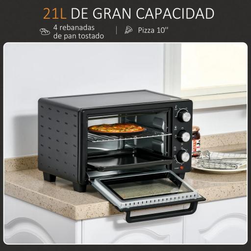 Horno Sobremesa de 21L 1400W Mini Horno Eléctrico Temporizador hasta 60min y Temperatura Regulable hasta 230℃ Negro [5]