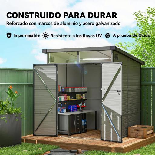 Caseta de Jardín Exterior 190x191x215 cm con Puerta Corredera Ventana y Ventilación para Almacenar Herramientas Gris [5]