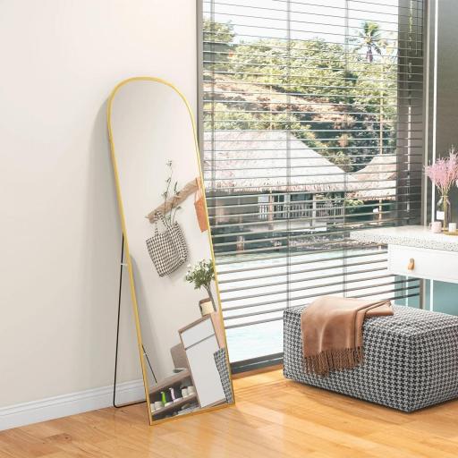 Espejo de Cuerpo Entero 50x170 cm Independiente o Pared con Marco de Aleación de Aluminio y Soporte Dorado