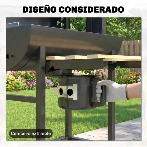 Barbacoa de Carbón Portátil Barbacoa Carbón Barril con Asador Eléctrico Estantes Plegables Ruedas Termómetro [6]
