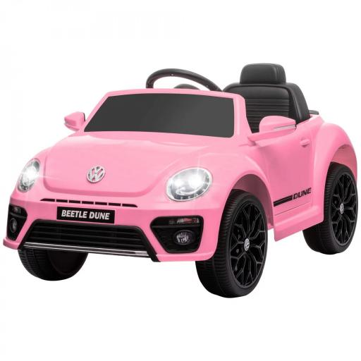 Coche Eléctrico para Niños de +3 Años Volkswagen Beetle con Batería 12V Mando a Distancia Faros Bocina y Música Rosa [9]