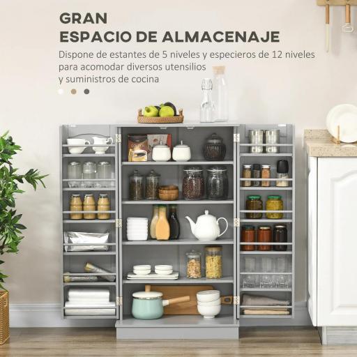 Armario Despensa Cocina con 2 Puertas y 16 Estantes Alacena Moderna con Estantes Ajustables 60x30x104cm Gris [4]