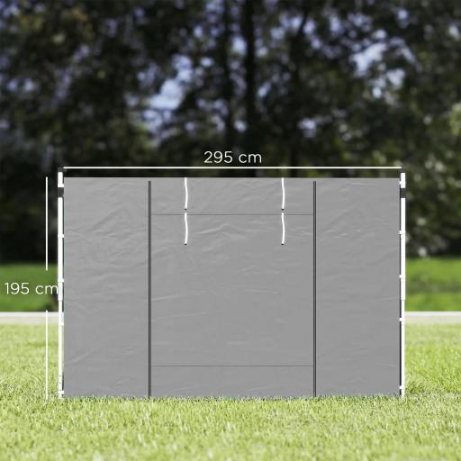  2 Paredes Laterales para Carpas 300x200 cm con Ventana Enrollable y Puerta con Cremallera para Carpa 3x3 m o 3x6 m Gris [2]