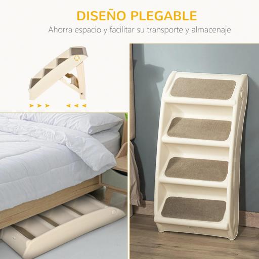Escalón para Perros Gatos Portátil con Alfombras Antideslizantes para Cama Sofá Carga 20 kg 62x38x49,5 cm Beige [5]