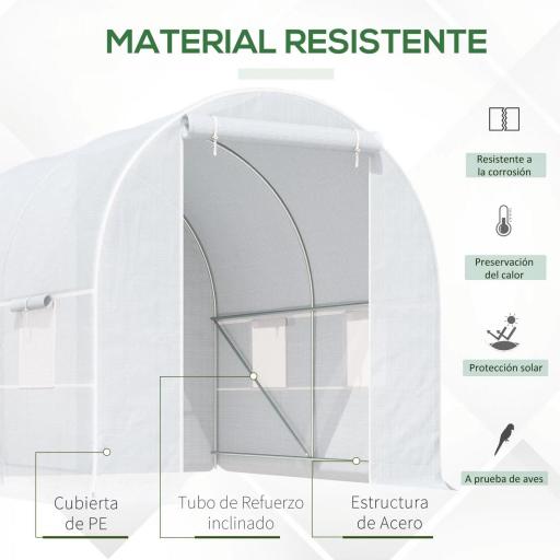 Invernadero de Túnel con Puerta Enrollable y 4 Ventanas para Cultivo Plantas Verduras 245x200x200 cm Blanco [3]