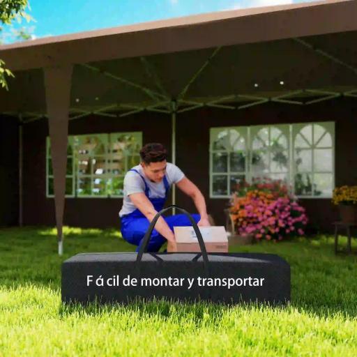Carpa Plegable 6x3 m Pop-up con 4 Laterales Desmontables Cenador de Jardín con 4 Ventanas y Bolsa de Transporte Café [2]