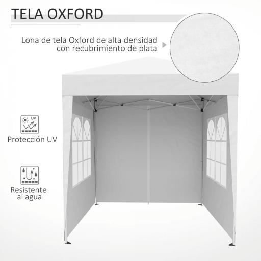 Cenador de Jardín 2x2m con 4 Paredes Laterales Tela Oxford 2 Puertas 2 Ventanas y Bolsa de Transporte Impermeable Blanco [7]