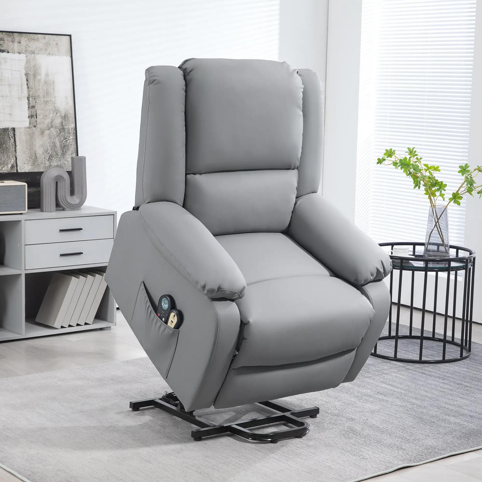 Sillón Levanta Personas Eléctrico con 8 Punto de Masaje Función de Calentamiento 2 Controles Remotos y Bolsillo Gris