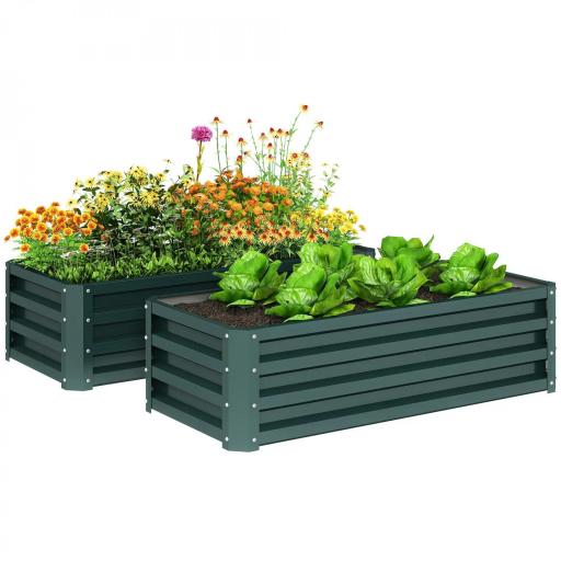 Juego de 2 Jardineras Exterior Grandes de Acero Galvanizado Huertos Urbanos para Terraza Jardín 110x50x30 cm Verde [7]