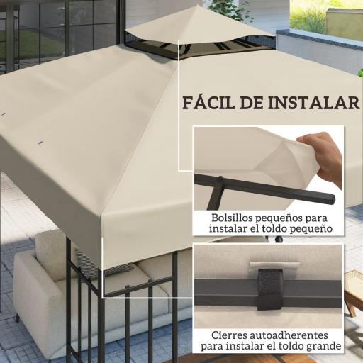 Toldo de Recambio 3x3 m con Techo Doble con Orificios de Drenaje y Protección UPF30+ Crema Solo Toldo NO Incluye Marco [4]