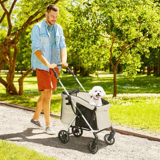 Cochecito para Mascotas Ligero y Plegable para Perros Pequeños con Ventilación Óptima 80x48,5x106 cm Caqui y Plata