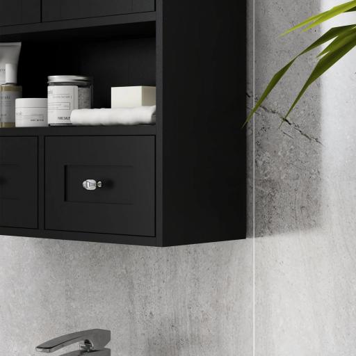 Armario de Baño de Pared Armario Colgante Mueble Suspendido de Baño con 2 Puertas y 2 Cajones 50,8x17,8x66 cm Negro [8]