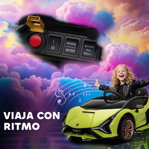 Coche Eléctrico para Niños de +3 Años Lamborghini SIAN Coche de Batería 12V con Mando a Distancia Apertura de Puerta Música MP3 USB y Faros 3-5 km/h 108x62x40 cm Verde [7]