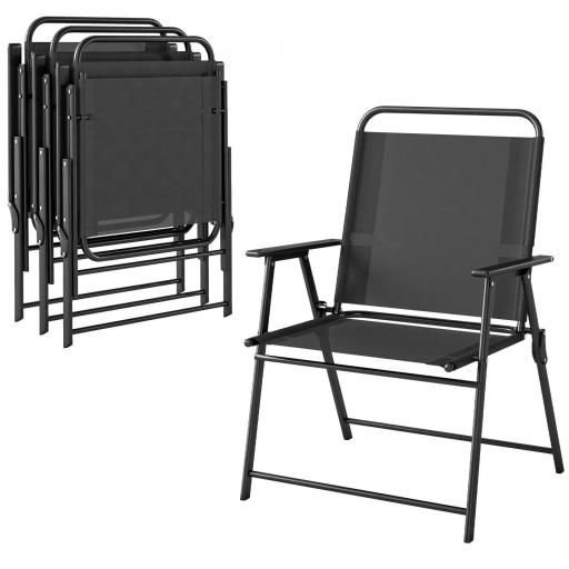 Pack de 4 Sillas de Camping Plegables con Respaldo Alto Asiento Ancho y Reposabrazos Tela Textilene Transpirable Negro [11]