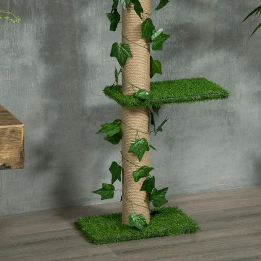 Árbol para Gatos del Suelo al Techo 37x21x202-242 cm con Altura Ajustable 4 Plataformas de Césped Artificial Verde [6]