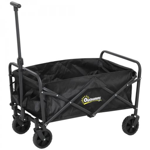 Carro de Jardín Plegable con Ruedas Asa Telescópica Ajustable Carga 120 kg para Campaña Compra 64x42x27 cm Negro [10]