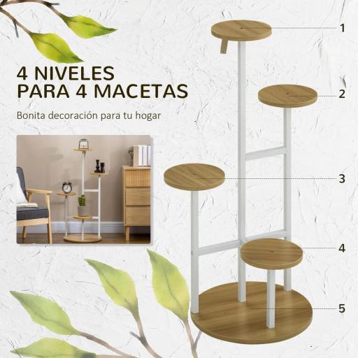 Soporte para Plantas de 4 Niveles Estantería para Macetas para Interior y Exterior 40x40x95,5 cm Natural [2]
